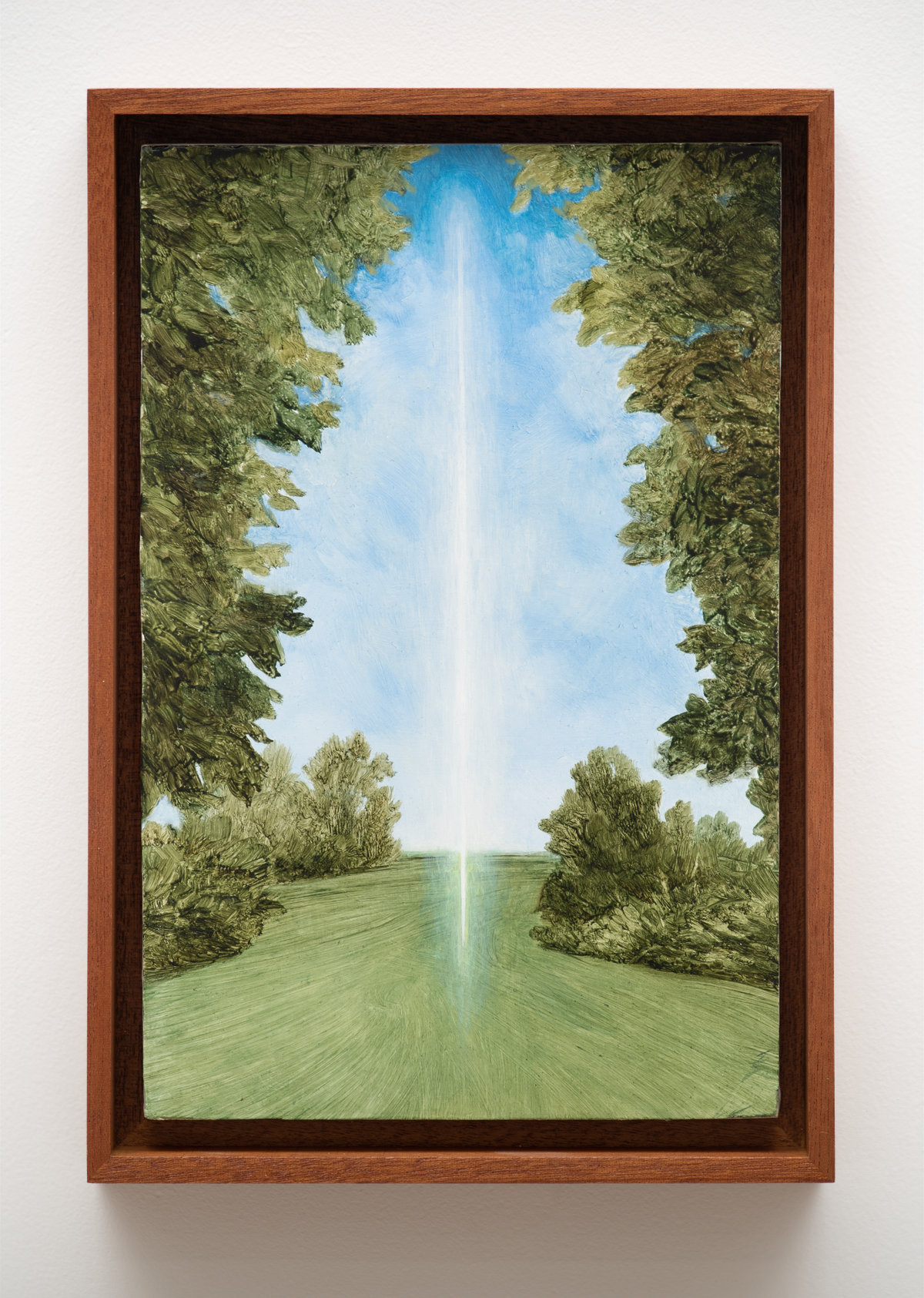 This image depicts a painting by Angela Lane titled 'Aperture'. This artwork was created in 2021. Its medium is oil on birch plywood. This work was exhibited with Anat Ebgi Gallery in Los Angeles.