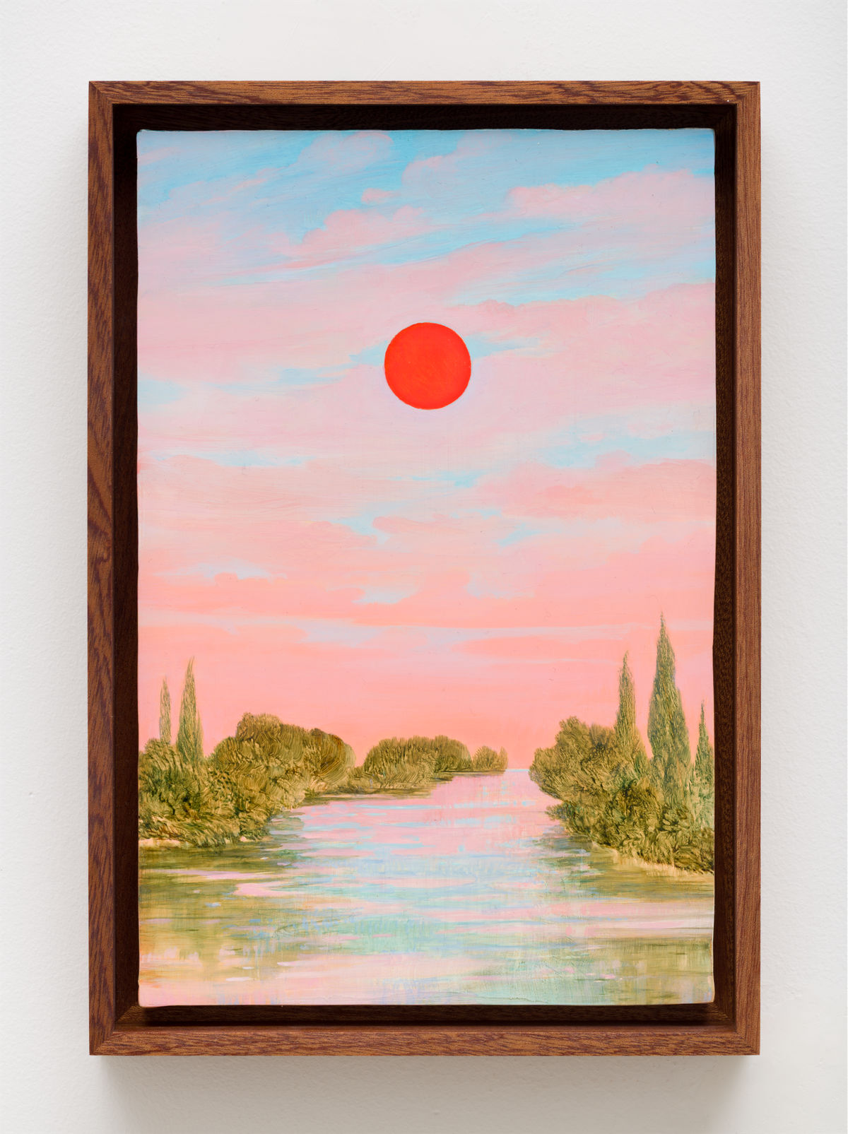 This image depicts a painting by Angela Lane titled 'Blood Moon'. This artwork was created in 2026. Its medium is oil on birch plywood. This work was exhibited in the exhibition 'Phase Shift' with Anat Ebgi Gallery in Los Angeles.