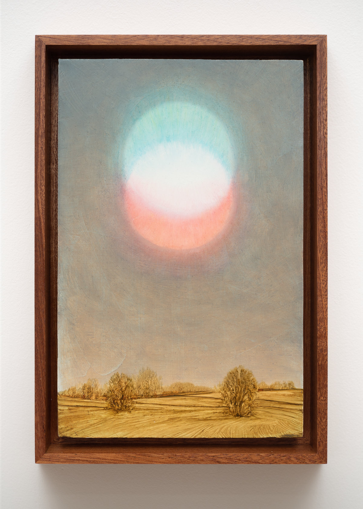 This image depicts a painting by Angela Lane titled 'Convergence'. This artwork was created in 2022. Its medium is oil on birch plywood. This work was exhibited with Anat Ebgi Gallery in Los Angeles.