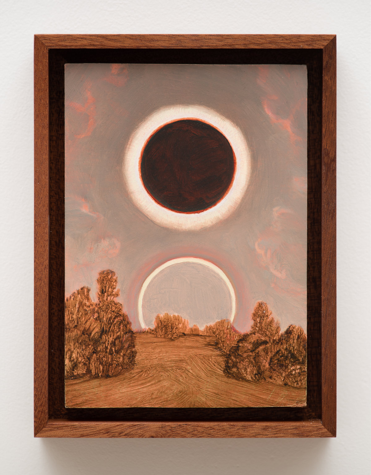 This image depicts a painting by Angela Lane titled 'Dualism #2'. This artwork was created in 2021. Its medium is oil on birch plywood. This work was exhibited with Anat Ebgi Gallery in Los Angeles.