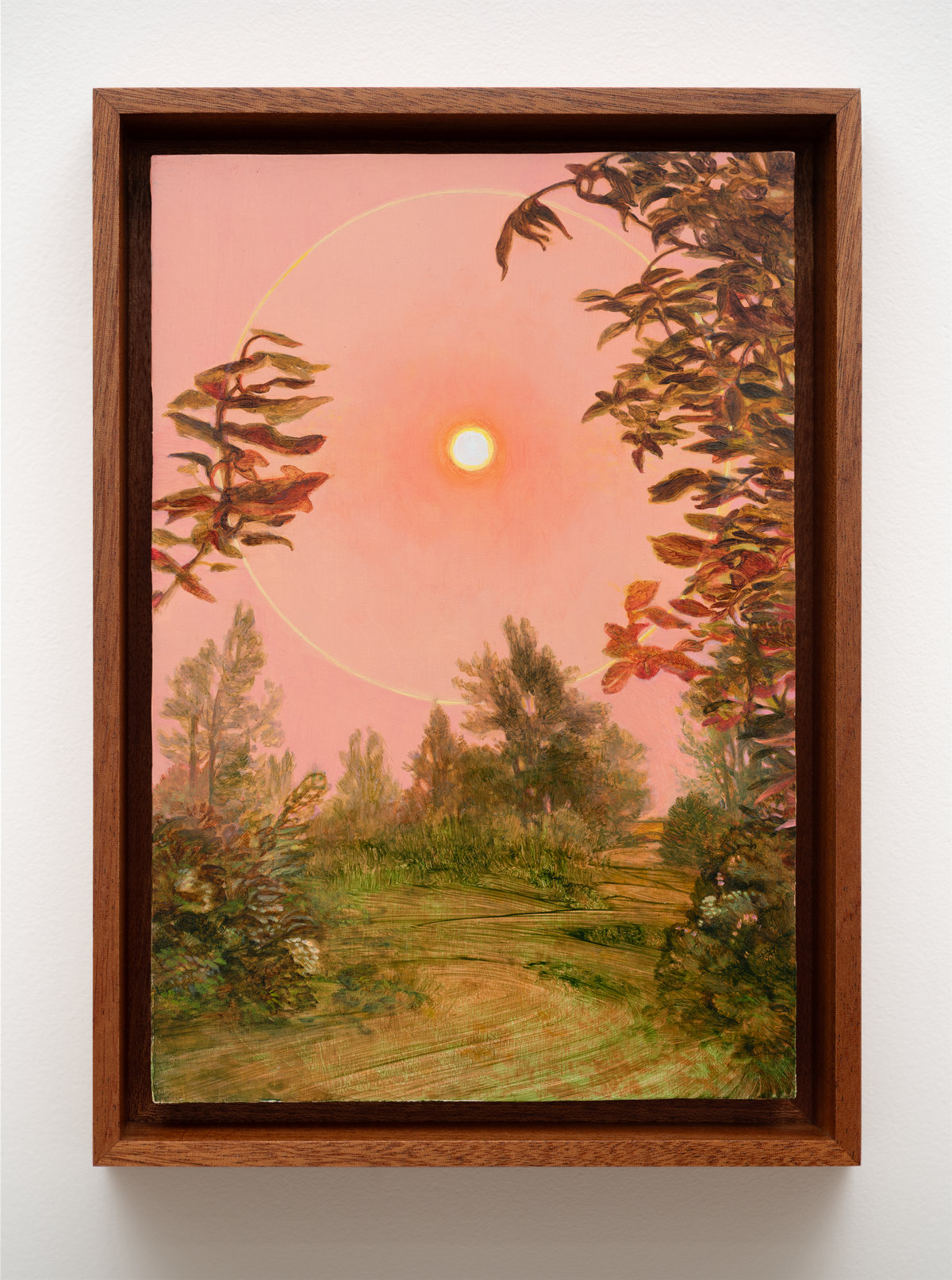 This image depicts a painting by Angela Lane titled 'Idyll'. This artwork was created in 2023. Its medium is oil on birch plywood. This work was exhibited with Anat Ebgi Gallery in Los Angeles.