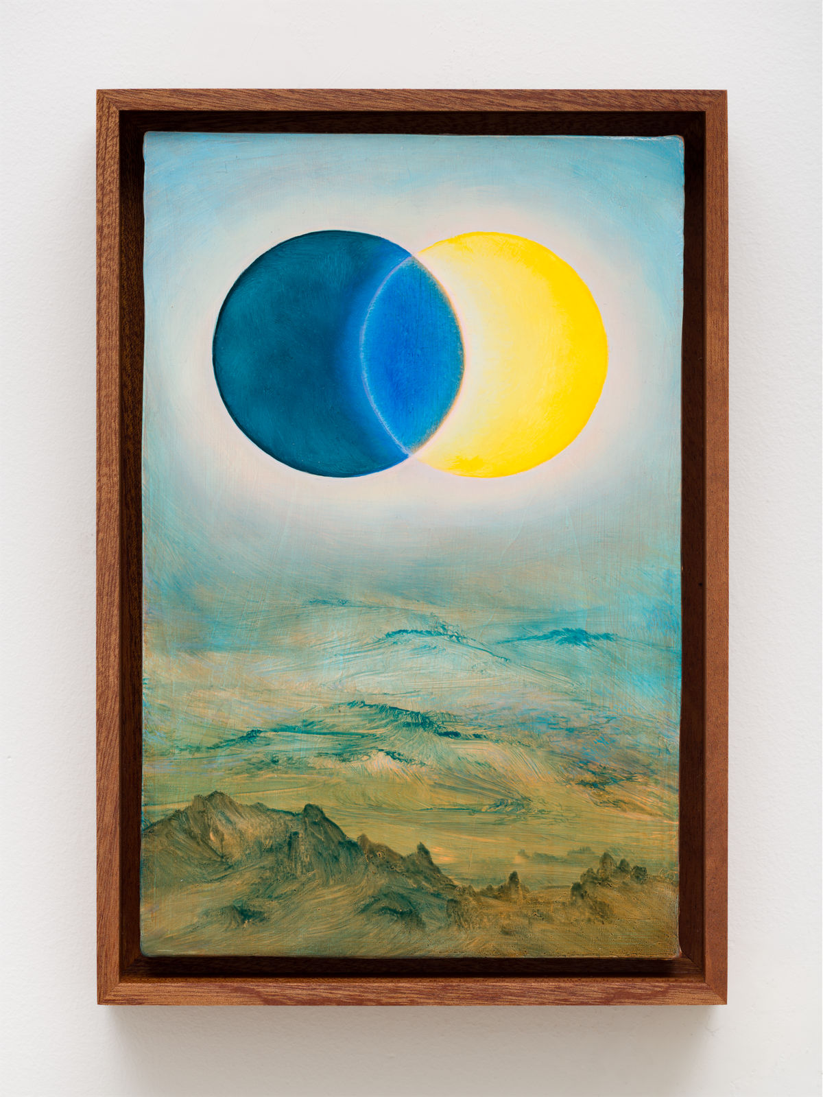 This image depicts a painting by Angela Lane titled 'Nexus'. This artwork was created in 2025. Its medium is oil on birch plywood. This work was exhibited in the exhibition 'Phase Shift' with Anat Ebgi Gallery in Los Angeles.