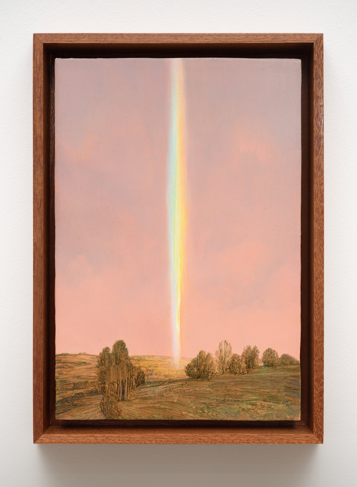 This image depicts a painting by Angela Lane titled 'Spectral Light'. This artwork was created in 2022. Its medium is oil on birch plywood. This work was exhibited with Anat Ebgi Gallery in Los Angeles.