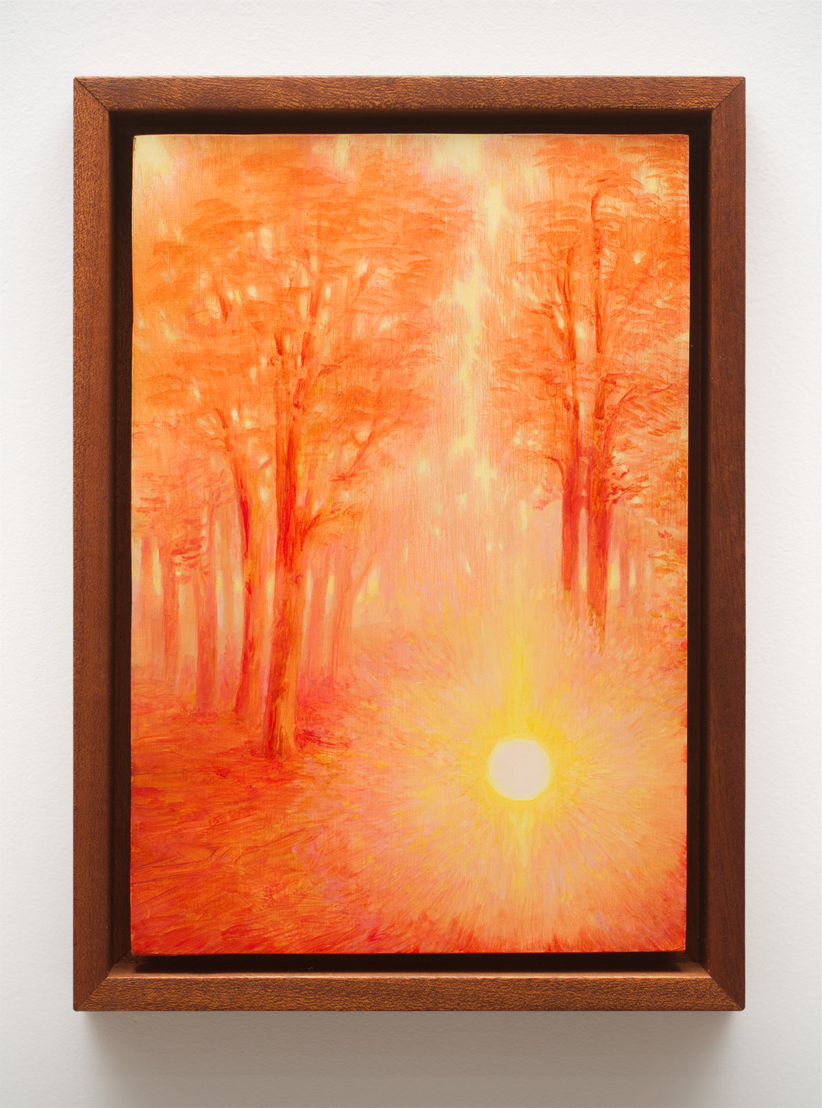 This image depicts a painting by Angela Lane titled 'Sub-Sun'. This artwork was created in 2023. Its medium is oil on birch plywood. This work was exhibited with Anat Ebgi Gallery in Los Angeles.