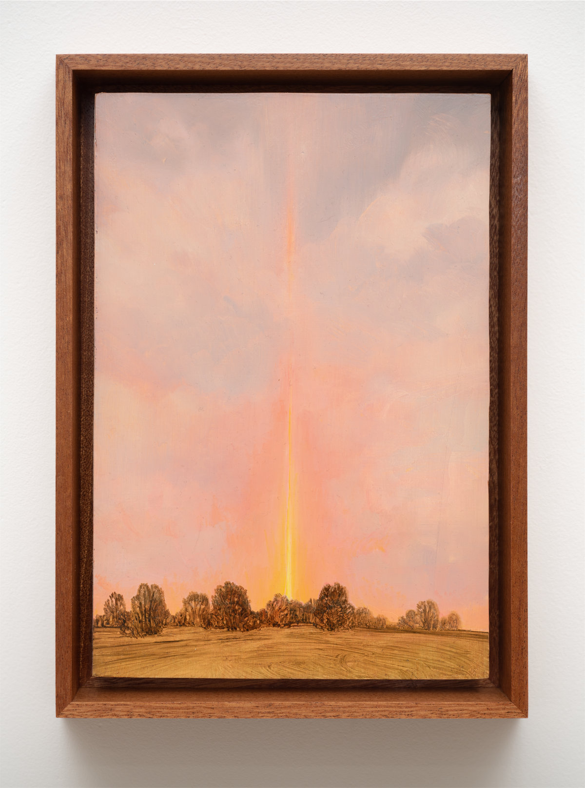 This image depicts a painting by Angela Lane titled 'Sun Pillar'. This artwork was created in 2022. Its medium is oil on birch plywood. This work was exhibited with Anat Ebgi Gallery in Los Angeles.