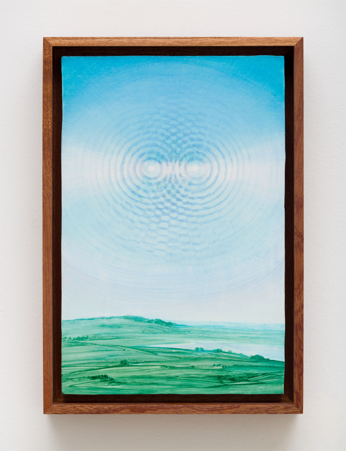 This image depicts a painting by Angela Lane titled 'Transference'. This artwork was created in 2025. Its medium is oil on birch plywood. This work was exhibited in the exhibition 'Phase Shift' with Anat Ebgi Gallery in Los Angeles.