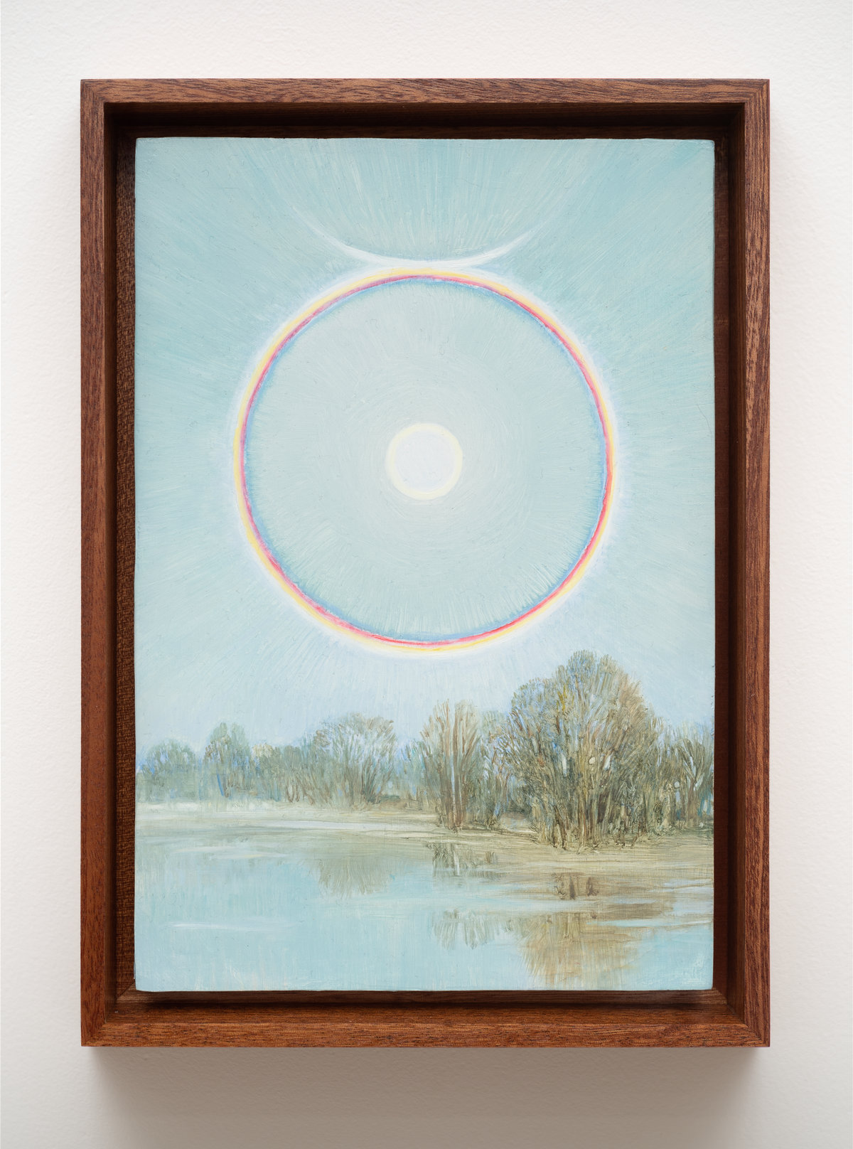 This image depicts a painting by Angela Lane titled 'Winter Halo'. This artwork was created in 2022. Its medium is oil on birch plywood. This work was exhibited with Anat Ebgi Gallery in Los Angeles.